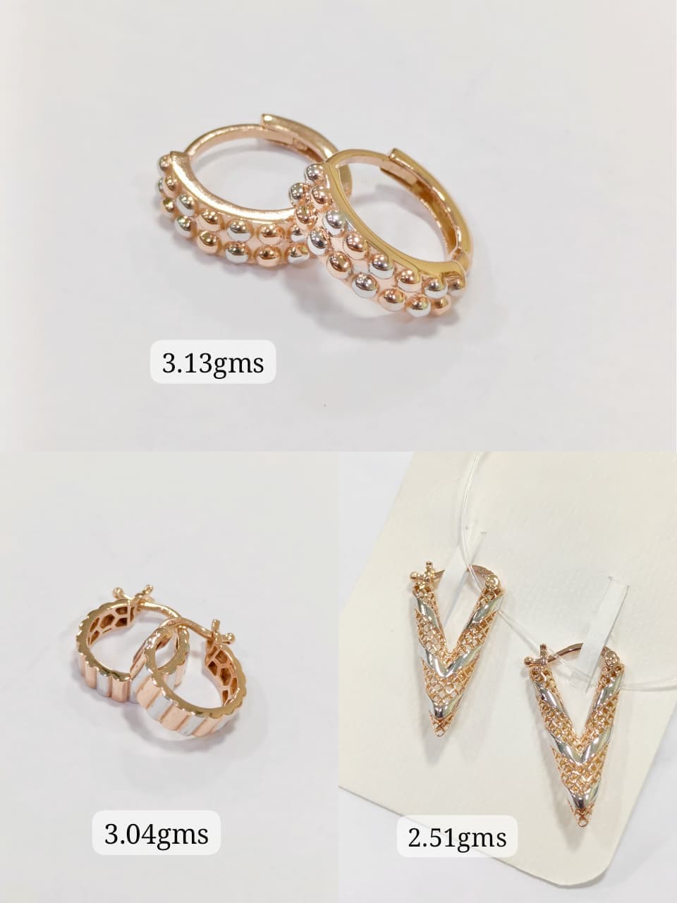 V-Shape Mesh Dual Tone Gold Earrings