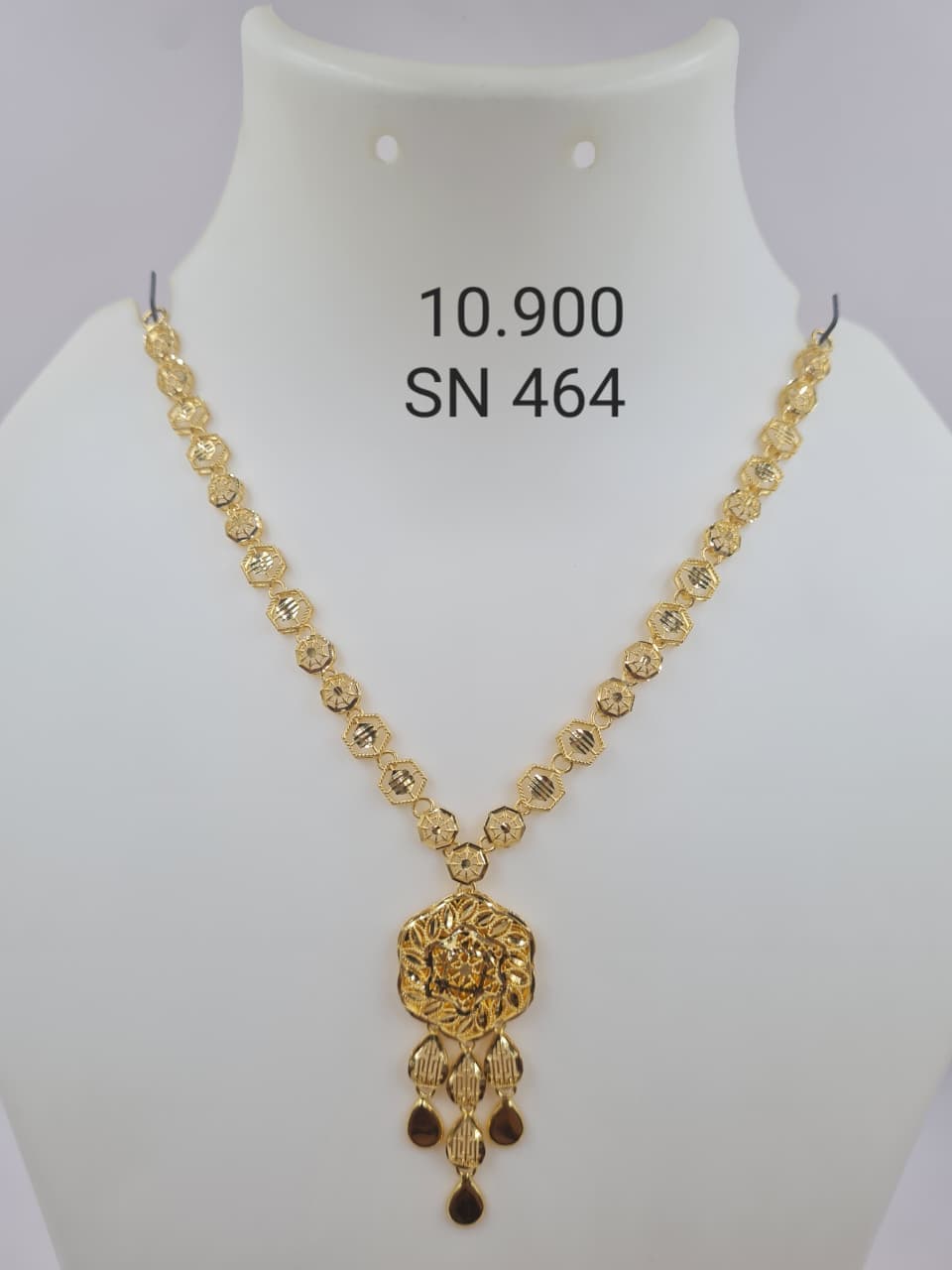 Gold Hexagon Link Necklace with Floral Pendant