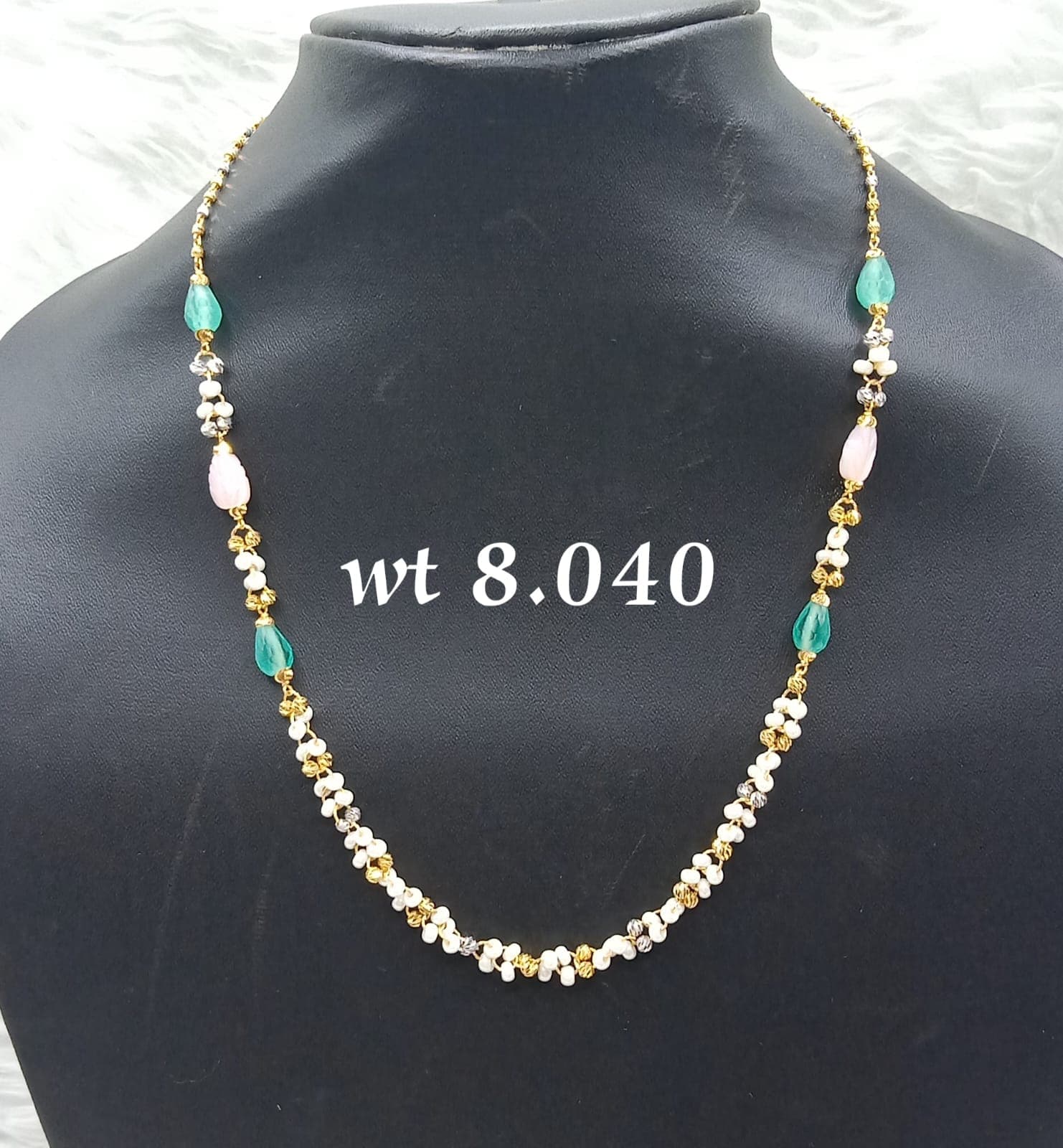 Pearl and Gemstone Bead Gold Mala