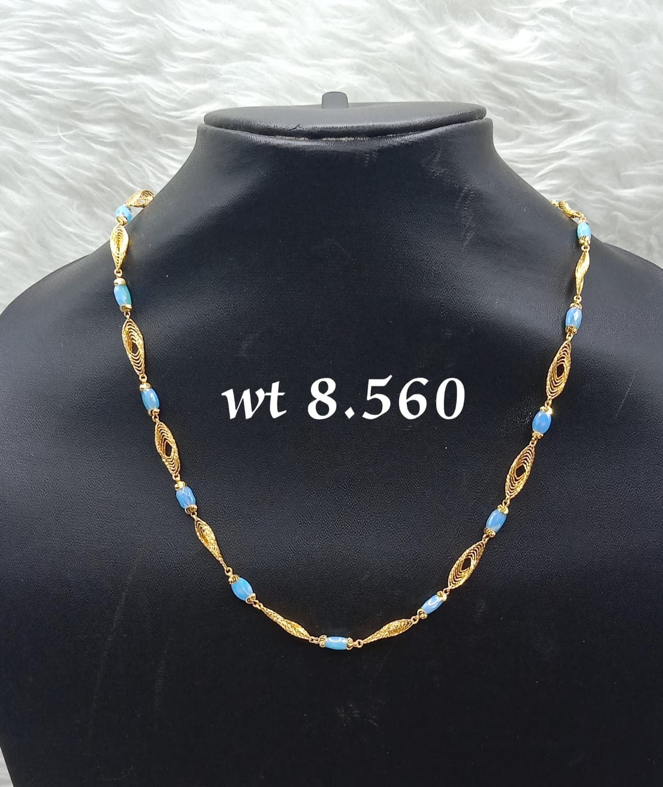 Gold Link Chain with Blue Bead Accents