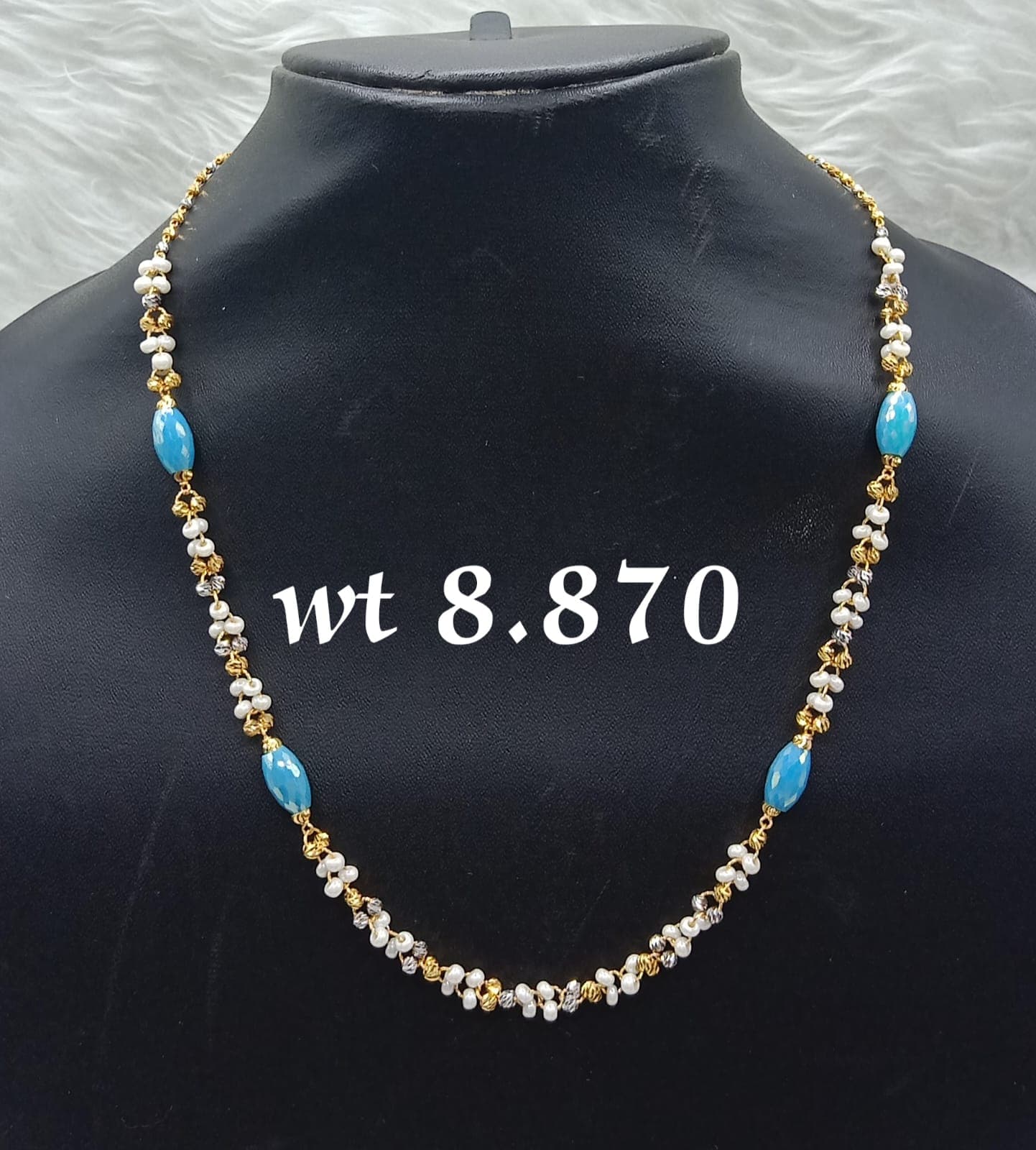 Delicate Pearl and Blue Bead Maalaa