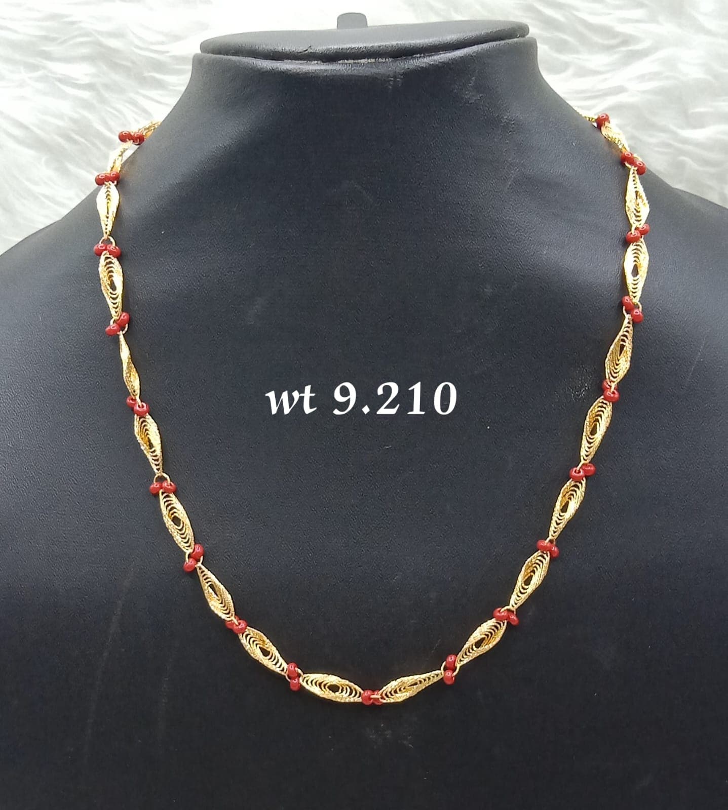 Filigree Gold Chain with Red Beads