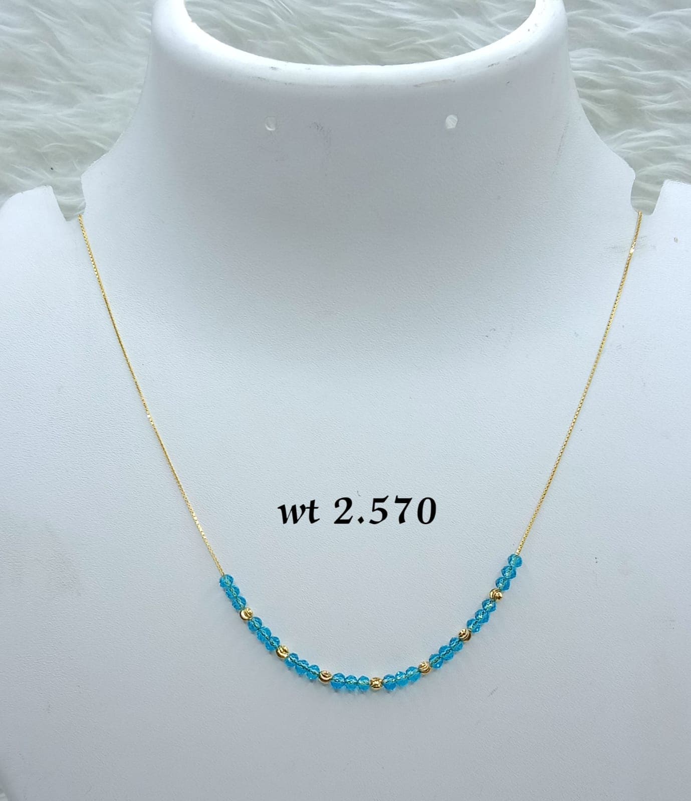 Blue Crystal Gold Bead Chain Necklace