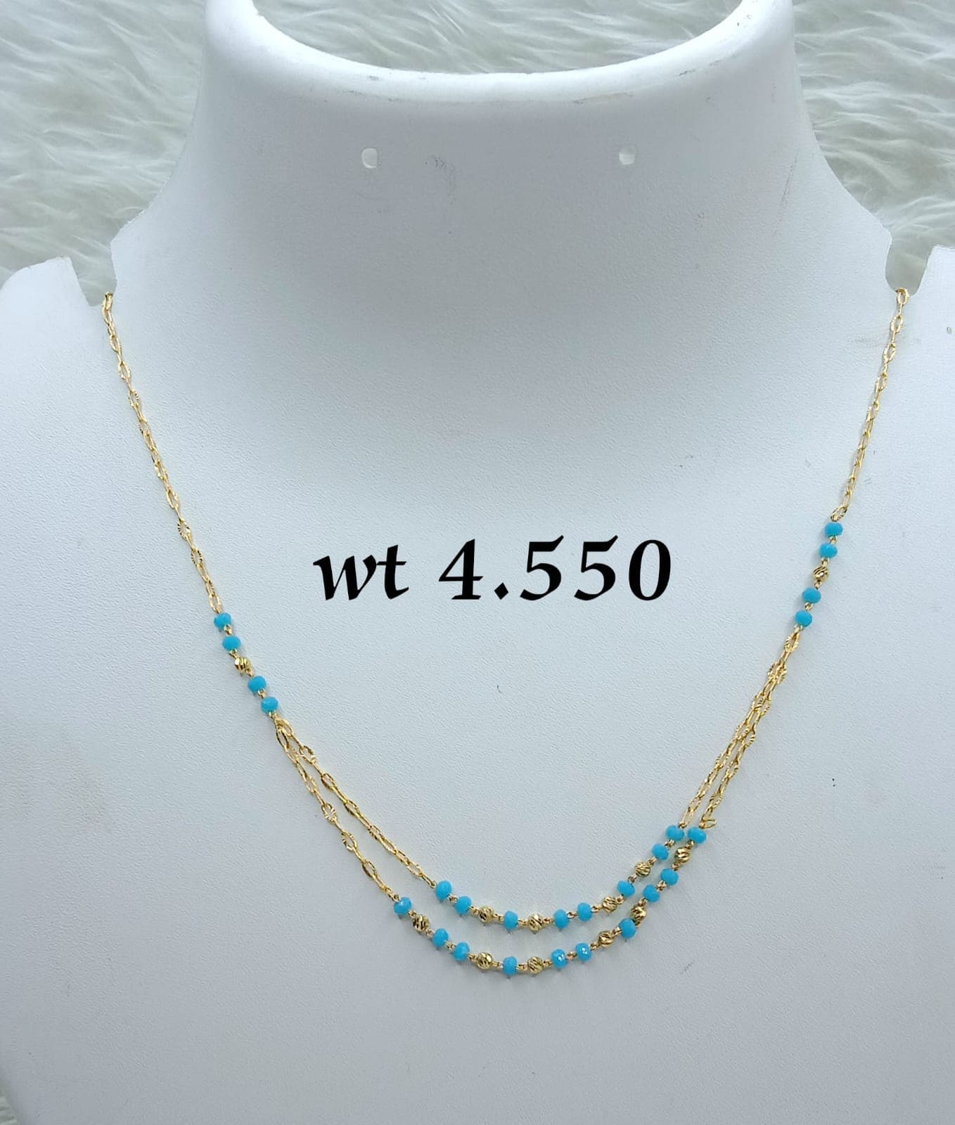 Layered Gold Chain with Blue Beads