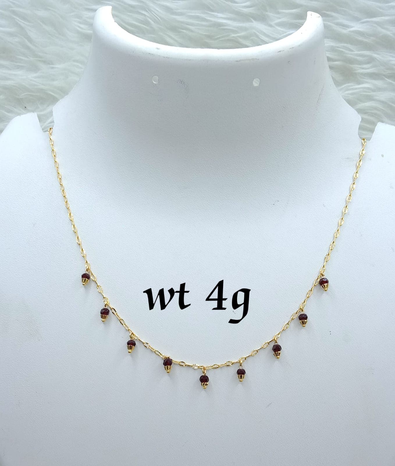 Delicate Gold Chain Necklace with Ruby Beads