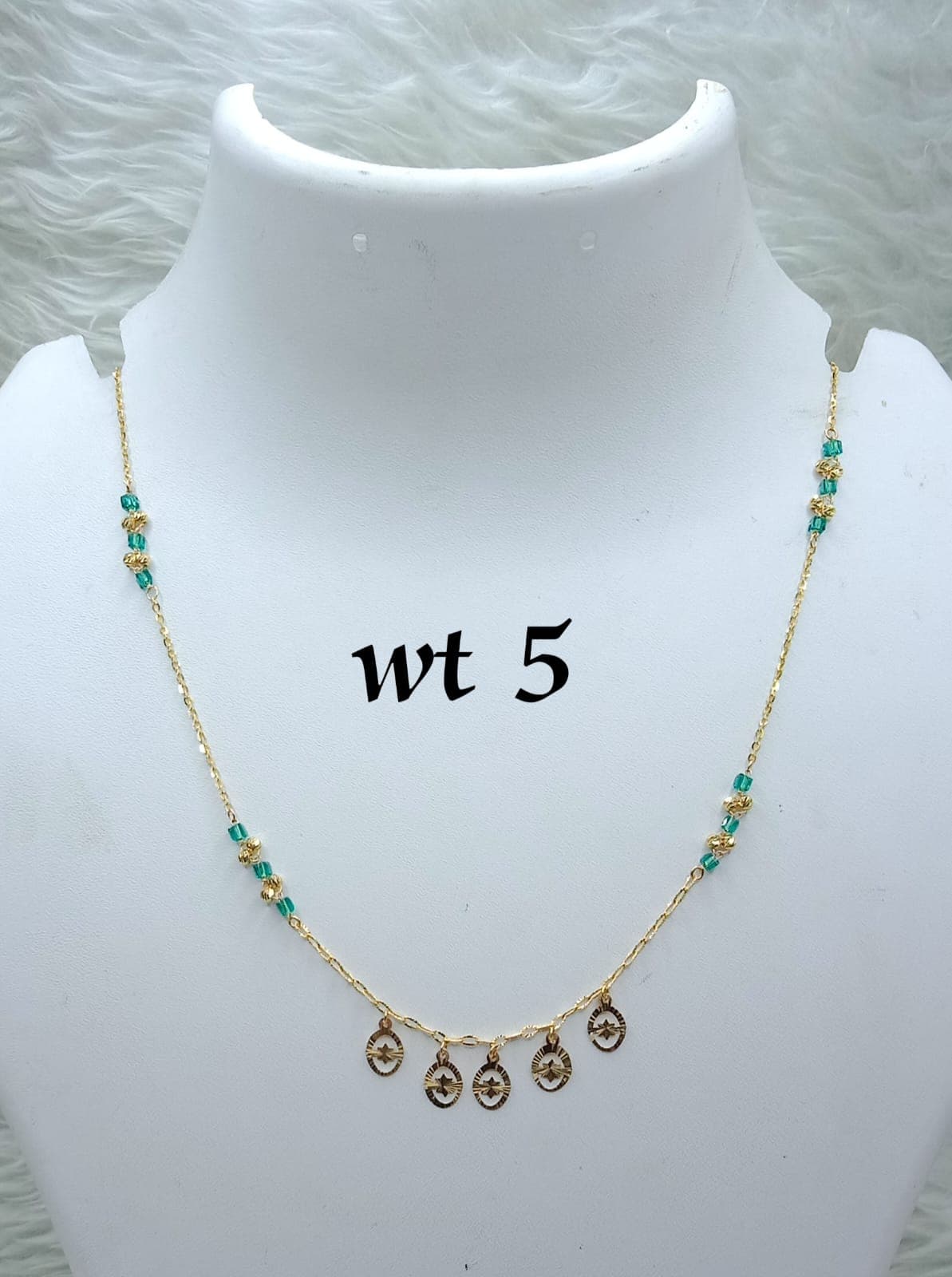 Delicate Gold Chain with Green Beads and Star Charms