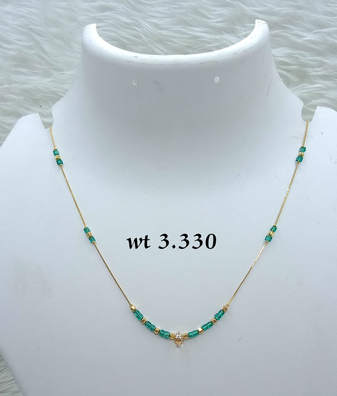 Delicate Green Bead Gold Chain