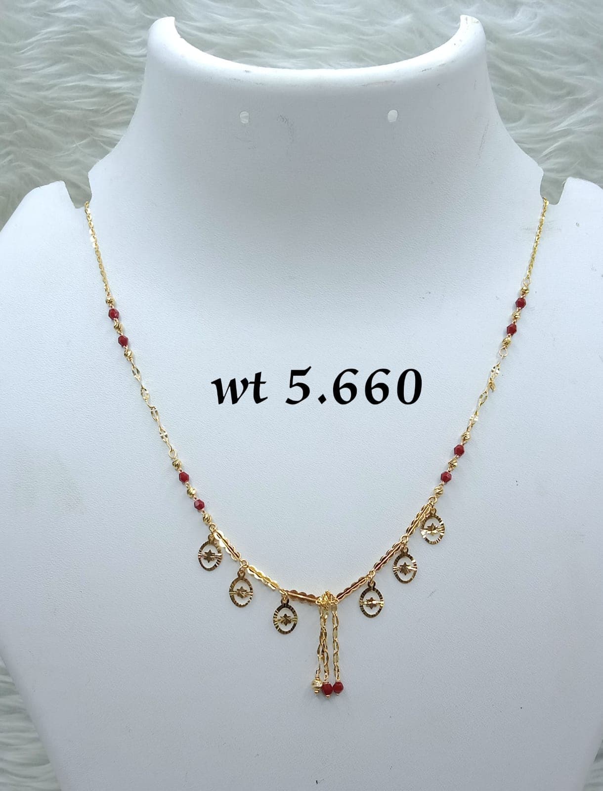 Delicate Gold Charm Necklace with Red Beads