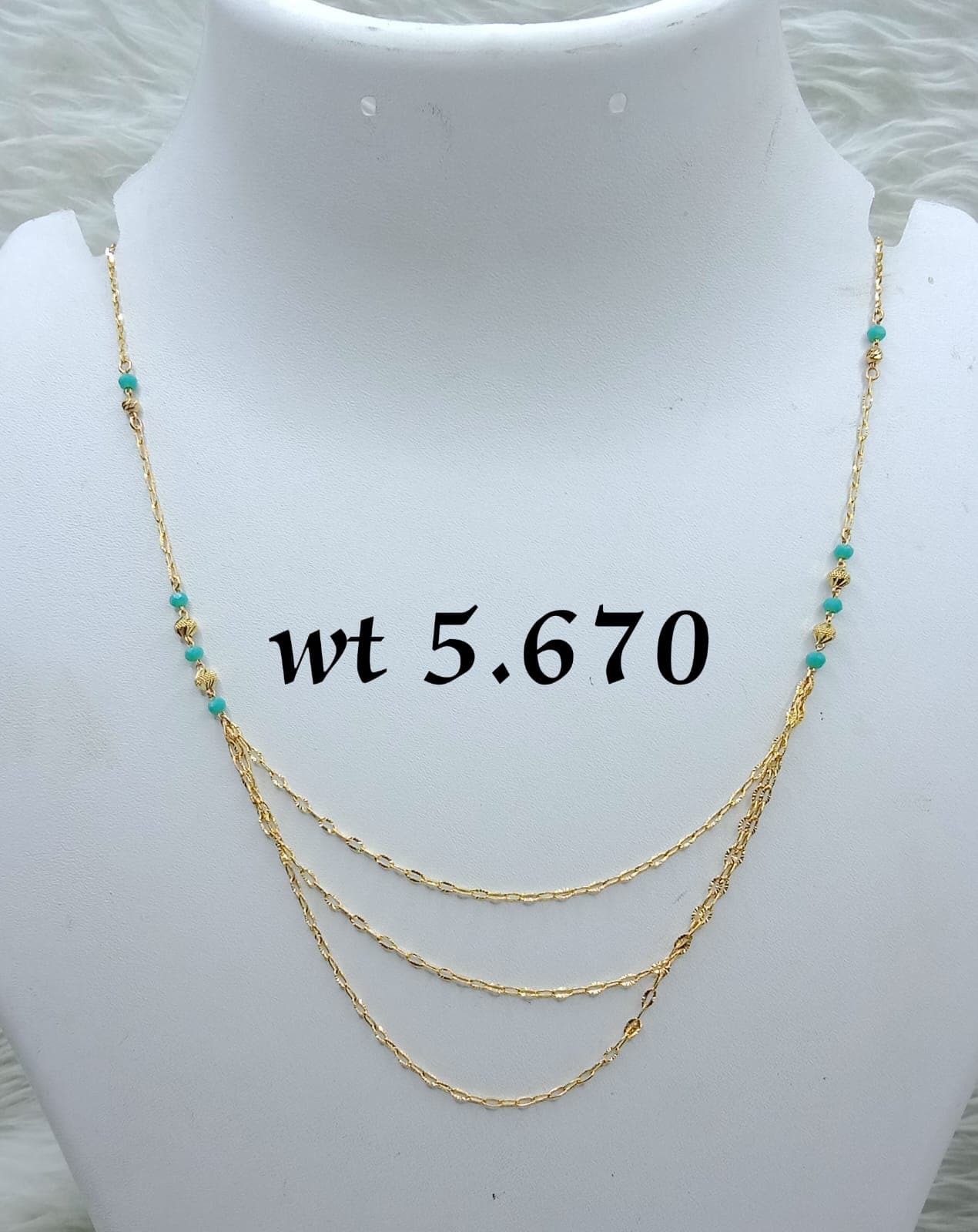 Multi-Strand Gold Layered Chain with Turquoise Beads