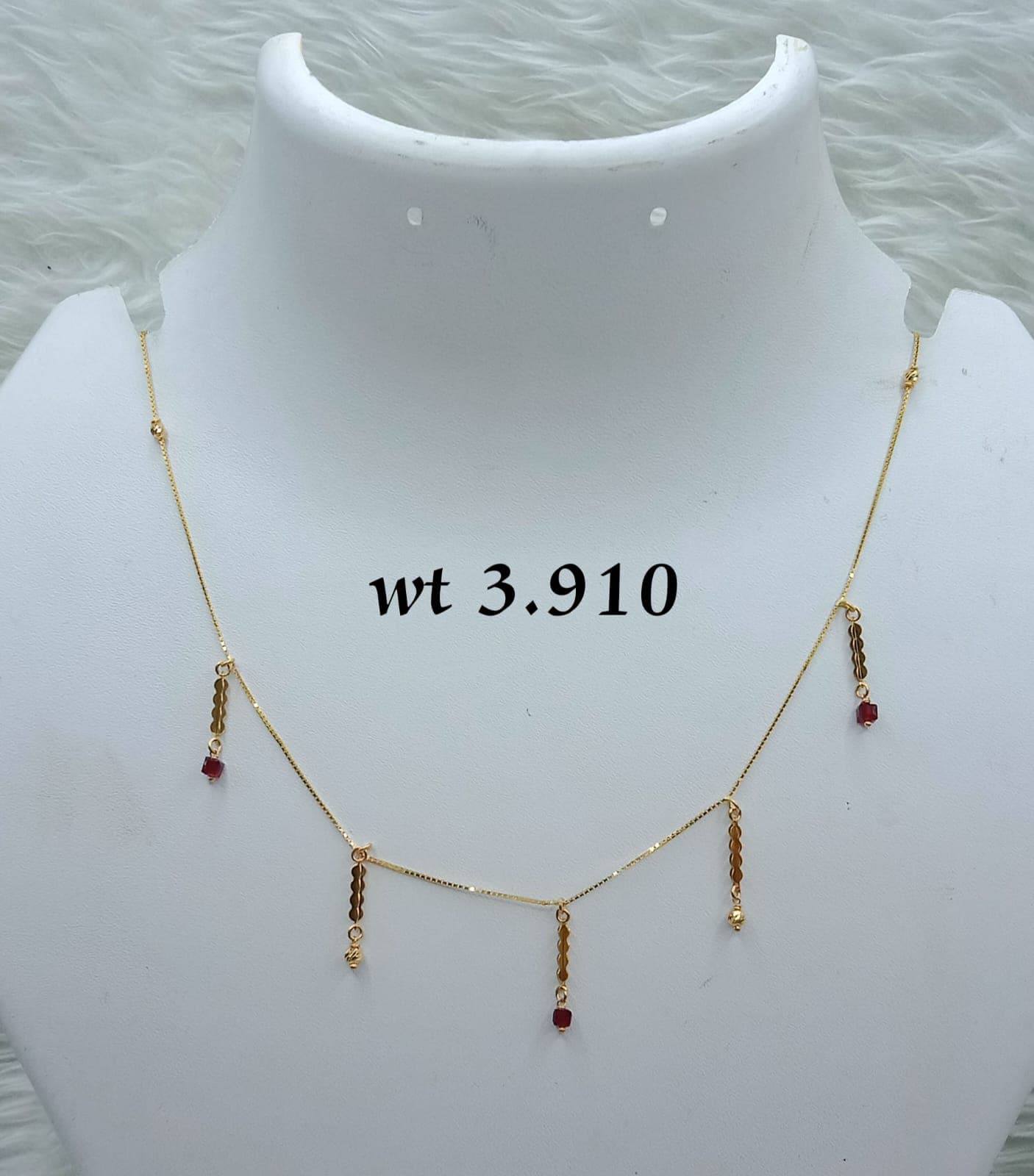 Delicate Gold Charm Necklace with Red Stones