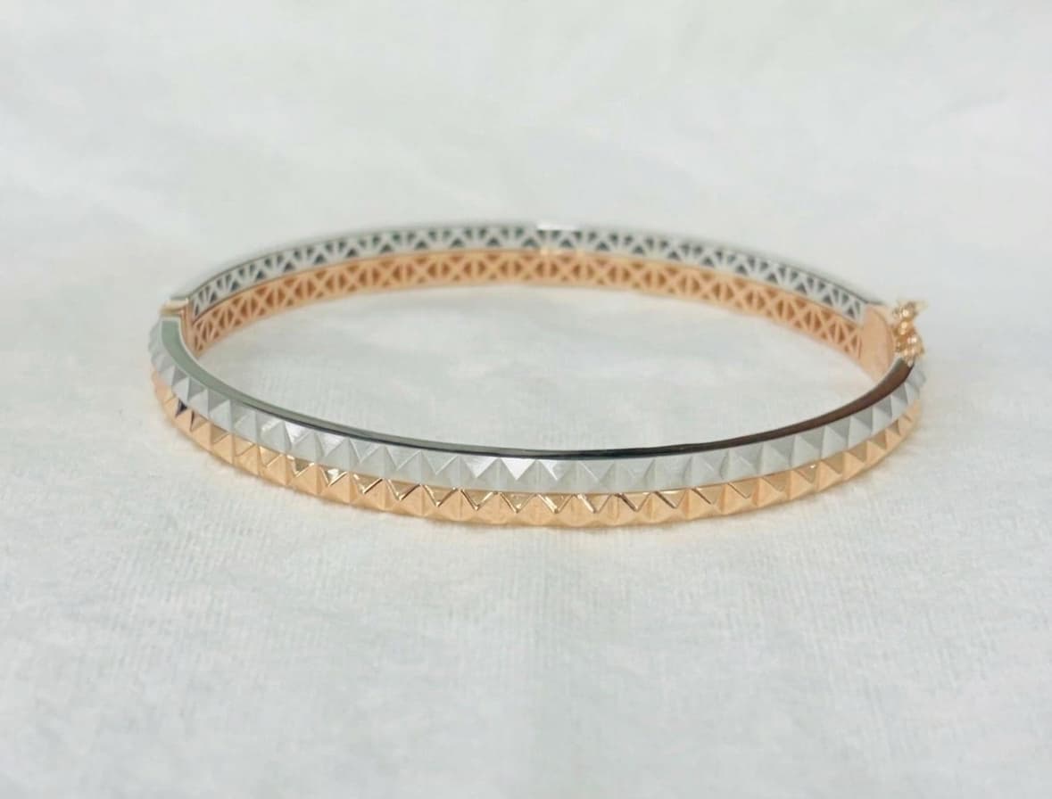 Dual Tone Pyramid Faceted Gold Kada