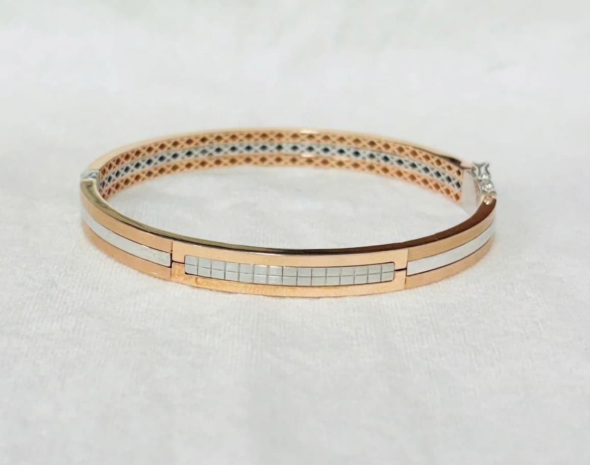 Dual Tone Rose and White Gold Kada Bangle