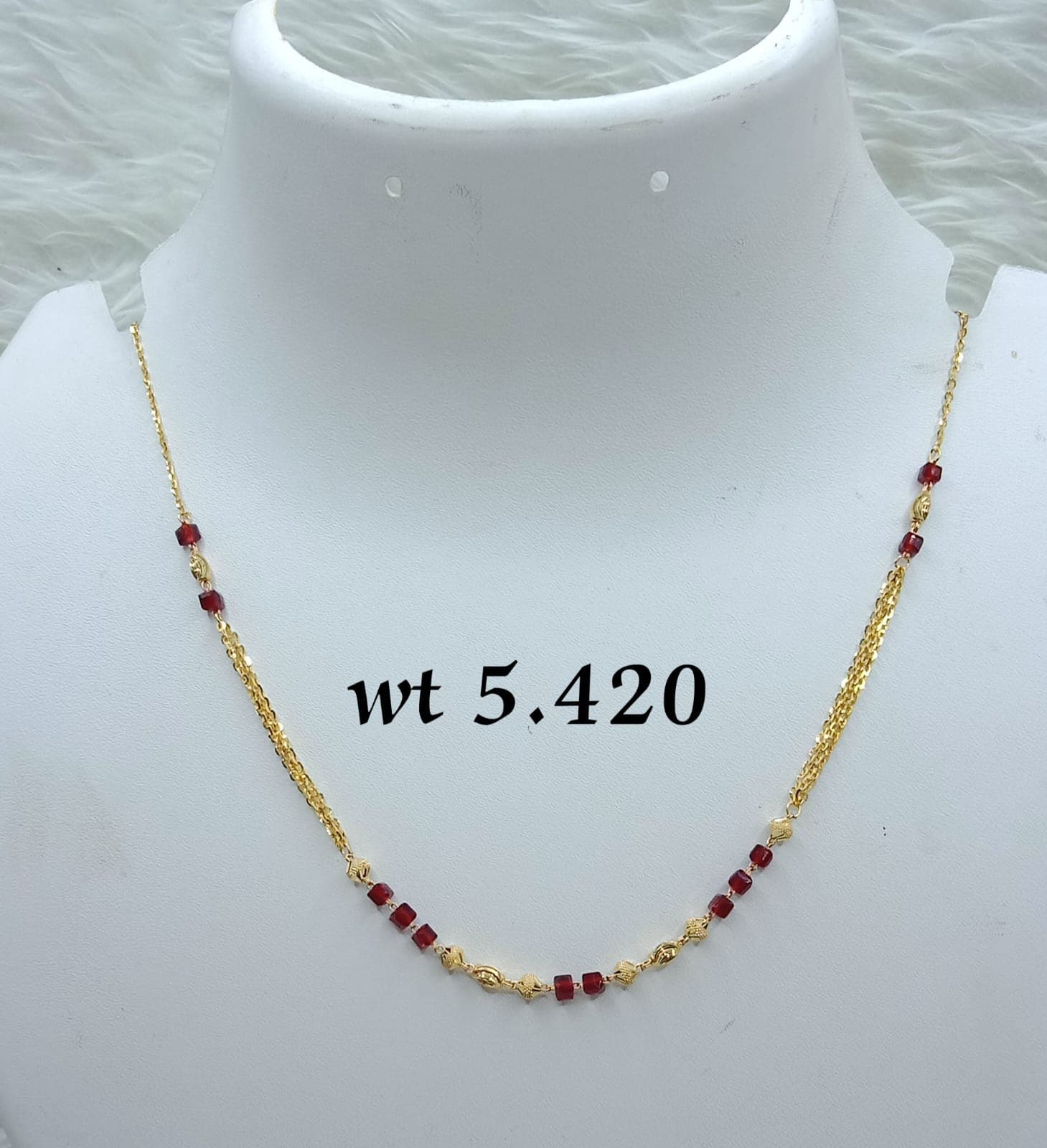 Delicate Gold Chain with Red Beads